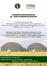 Zaproszenie na bezpłatne szkolenie "OZE - szansa na innowacyjne rolnictwo"