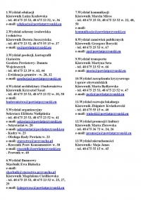 WYKAZ NUMER&Oacute;W KONTAKTOWYCH Starostwa Powiatowego w Przysusze