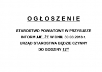 Skr&oacute;cony czas pracy urzędu - 30.03.2018r.