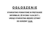 14.04.2017 r. Kr&oacute;tsza praca Starostwa Powiatowego w Przysusze
