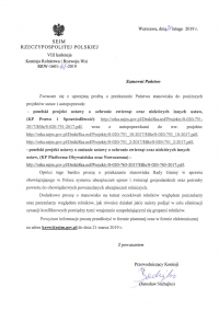 Pismo Przewodniczącego Komisji Rolnictwa i Rozwoju Wsi skierowane do gmin.