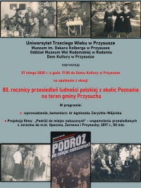 80 rocznica przesiedleń ludności polskiej z okolic Poznania na teren gminy Przysucha - 27 lutego Dom Kultury