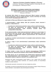 Informacja dla powracających z&nbsp;Włoch
